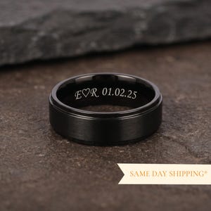 Personalized Black Tungsten Ring for Him • Promise ring for Men • Men Wedding Band • Engraved Ring •  Anniversary Gift - Gift for Boyfriend