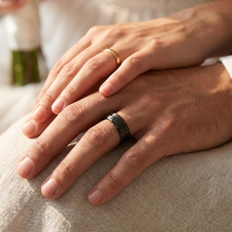 Promise ring for him • Personalized black ring for men • Men promise ring • Gift for boyfriend • Rings for men - Men wedding bands image 2