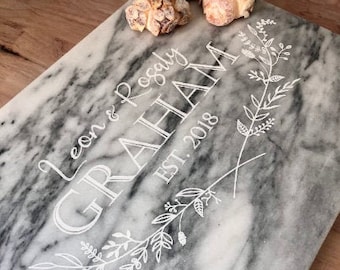 Large Personalized Marble Charcuterie Board // Serving Board. Gift for engagement, anniversary, housewarming, or wedding.