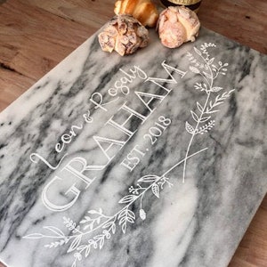 Large Personalized Marble Charcuterie Board // Serving Board. Gift for engagement, anniversary, housewarming, or wedding.