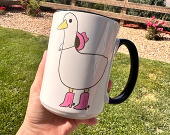 Taza de pato rosa Howdy, botas de vaquera occidental estéticas lindas de moda