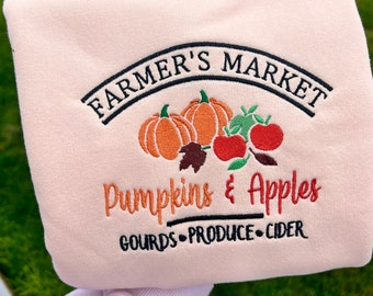 Farmers Market pumping and Apples Embroidered sweatshirts
