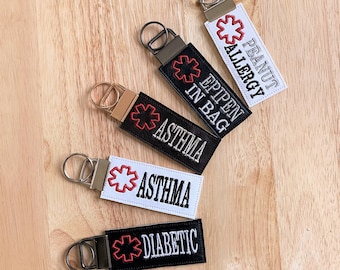 Medical Alert Keychain Charm Tag | Custom Medical Key Charm Tag | Asthma Key Tag | EpiPen Key Tag | Diabetic Keychain | Allergy Keychain