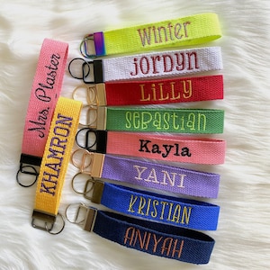 Personalized Key Fob Keychain | Custom Embroidered Name Keychain Strap | Custom Text Wrist Lanyard