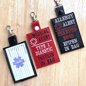 Custom Medical Alert Keychain Tag w/ Information Pocket - ID Card Holder | Asthma | EpiPen In Bag | Diabetic | Allergy Alert Keychain