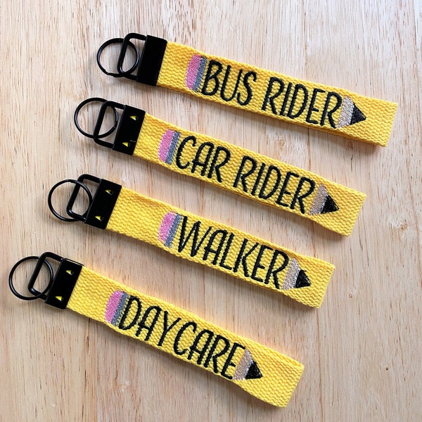 Pencil Style School Backpack Tag | Bus Rider Tag | Car Rider Yellow Wrist Lanyard Keychain / DayCare Tag | Lunch Bag Tag | School Keychain