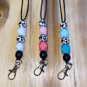 Beaded Cow Print Breakaway Wood Bead Necklace Lanyard Perfect for School or Work