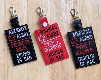 Custom Medical Alert Keychain Tag: Faux Leather, Personalized Text