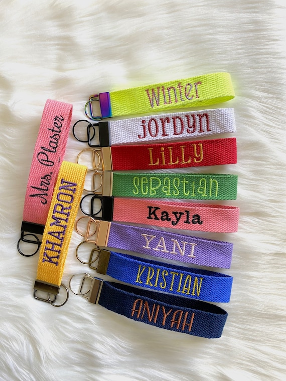 Personalized Key Fob Keychain | Custom Embroidered Name Keychain Strap | Text Wrist Lanyard