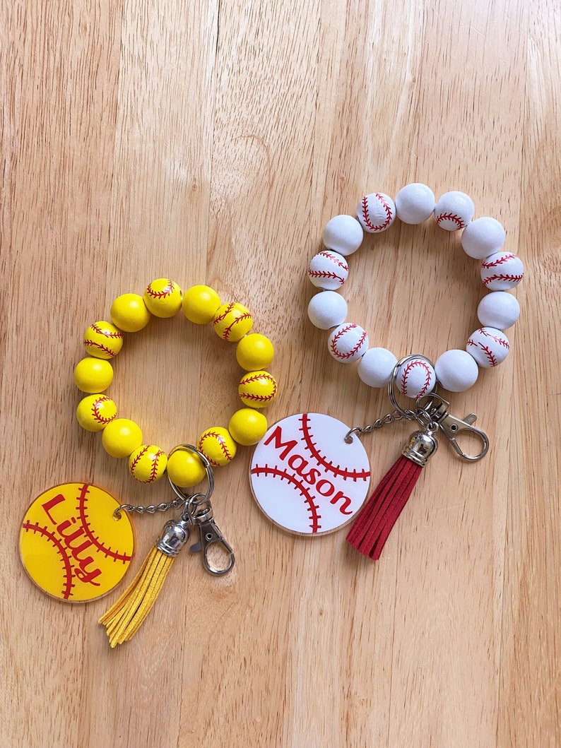Personalized Sports Baseball Wristlet Wood Bead Bracelet Etsy