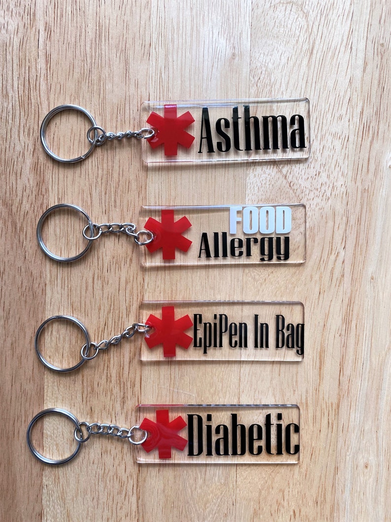 Medical Alert Keychain Charm Tag Asthma Key Tag Epipen Key Etsy
