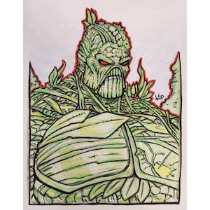 Original Art Swamp Thing mixed media on 8.5x11 cardstock.