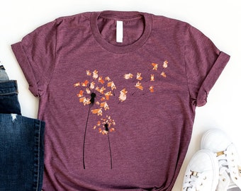 Cute Fly Dandelion Shirt, Corgi Flower Gift Shirts, Funny Dog Mom Sweatshirt, Floral Women Gifts, Animal Lover Tshirt, Pet Owner Present Tee