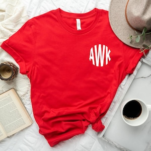 Sale! Cheap Monogrammed Tshirt, Custom Monogram Pocket Gift T Shirt, Short Sleeve Tee, Gift T-shirt For Wife Bridesmaid Bridal Party Wedding