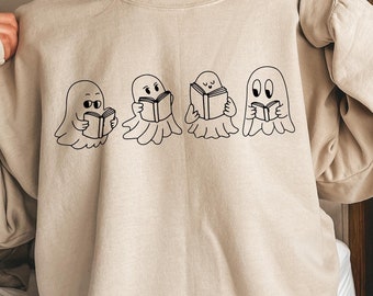 Cute Ghost Reading Books Shirt, Halloween Teacher Tee, Book Lover Spooky Gift