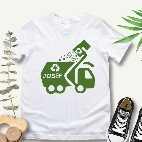 Personalized 2nd Birthday Tshirt, Garbage Truck T Shirt, Second Birthday Gift, 2 Year Old Boy and Girl Kids Shirt, Trash Truck Tee For Son