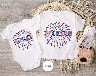 Custom 4th of July Kids T Shirt, Personalized Patriotic Gift Tshirt, Fourth of July Kids Tee, Customized Baby Name Bodysuit, Toddler T-shirt