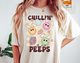 Chillin with My Peeps Kids Shirt, Cute Easter Bunny Tee, Kids Easter Gift