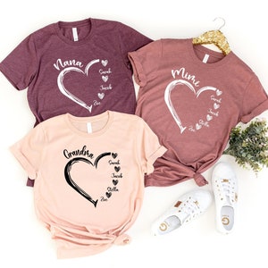 Custom Grandma Heart Tshirt, Mother's Day Gift T Shirt, Personalized Nana Sweatshirt, Mimi T-shirt With Grandkids Name, New Grammy Clothing