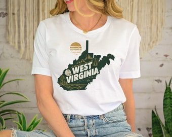 West Virginia State T Shirts, West Virginia Lover Gift Tee, West Virginia State Map Tshirt, West Virginia Souvenir, WV Travel Gifts,Trip Tee