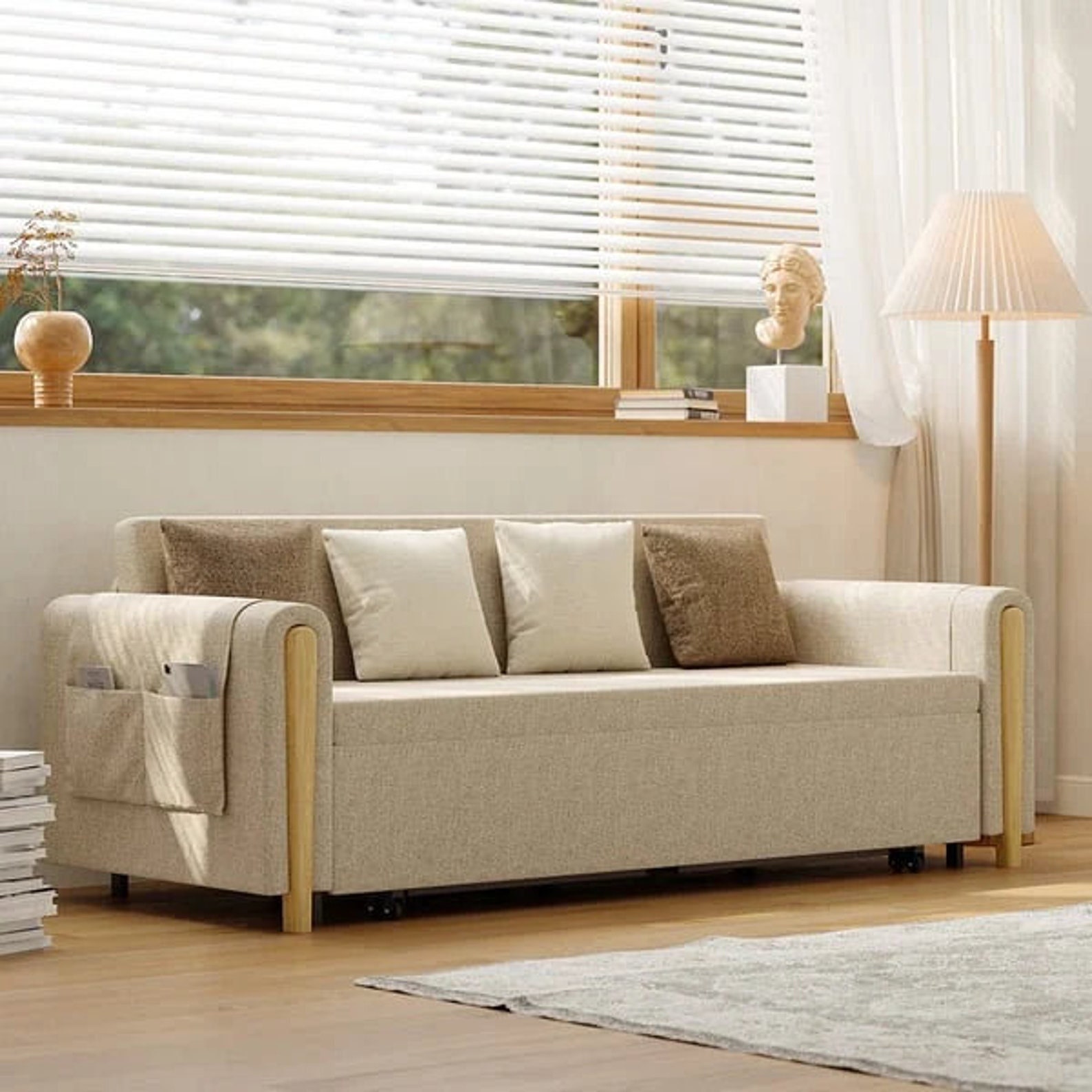 82 Full Beige Sleeper Sofa Upholstered Convertible Sofa Bed With ...