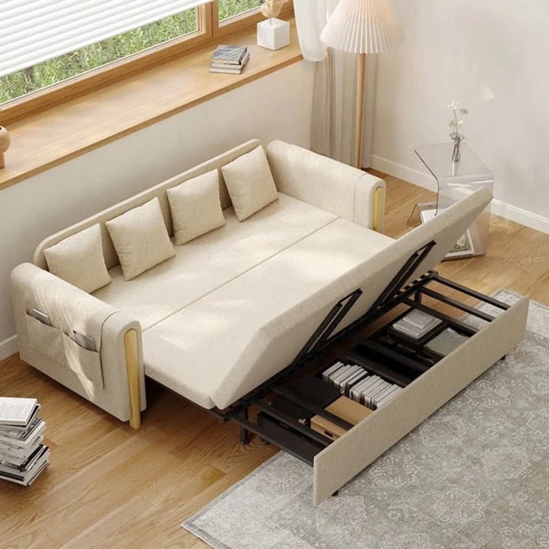 82 Full Beige Sleeper Sofa Upholstered Convertible Sofa Bed With ...