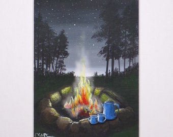 Coffee and Campfire - Matted Giclee Art Print