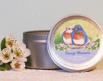 CLEARANCE! SPRING - Blue Bird - Orange Blossoms - 8 oz Soy Candle - Old Art