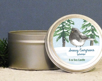 New! WINTER - Junco - Snowy Evergreens - 8 oz Soy Candle