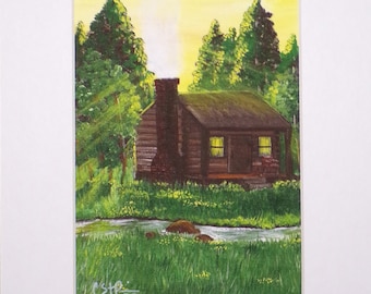 Forest Cabin - Matted Giclee Art Print