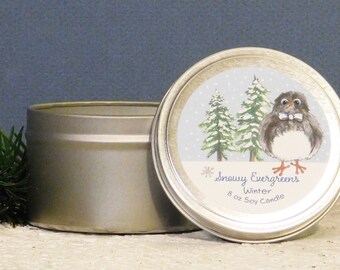 CLEARANCE! WINTER - Junco - Snowy Evergreens - 8 oz Soy Candle - Old Art