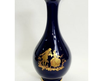 Limoges Castel bud vase cobalt and gold trim