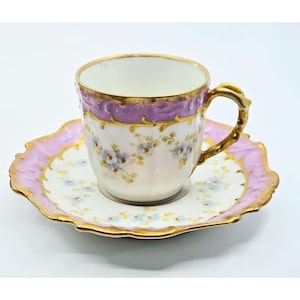 Vintage Limoges Porcelain Tea Cup Saucer Set With Gold Trim & Floral Design
