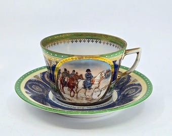 Napoleonic Porcelain Teacup Scenic Retraite De Moscou, Harrach Capodimonte