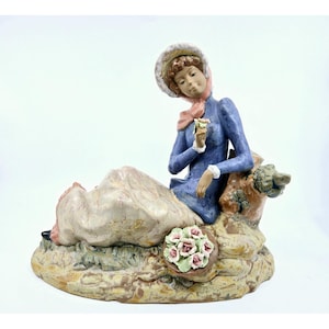 Nadal Porcelain Figurine 8.5&#39;&#39; Girl, Lady with Flowers, Spain