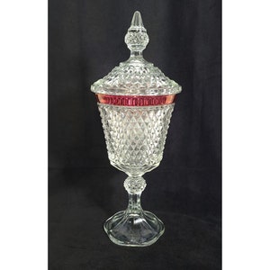 Vintage Indiana Glass Company Diamond Point Ruby Lidded Candy Dish