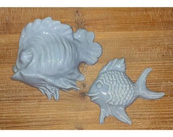 Vintage blue ceramic wall fish and planter