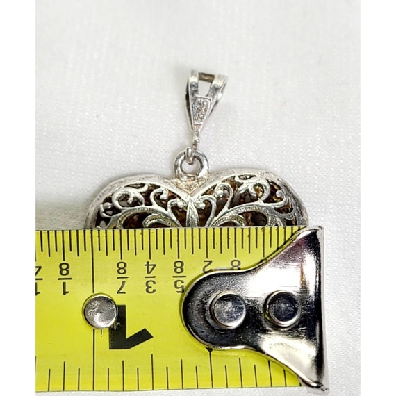 Large 925 Silver puffy 2 birds heart pendant - image 7