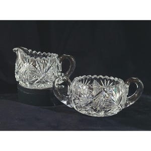 Set di lattiera e zucchero American Brilliant Fan Cut, vetro ABP antico