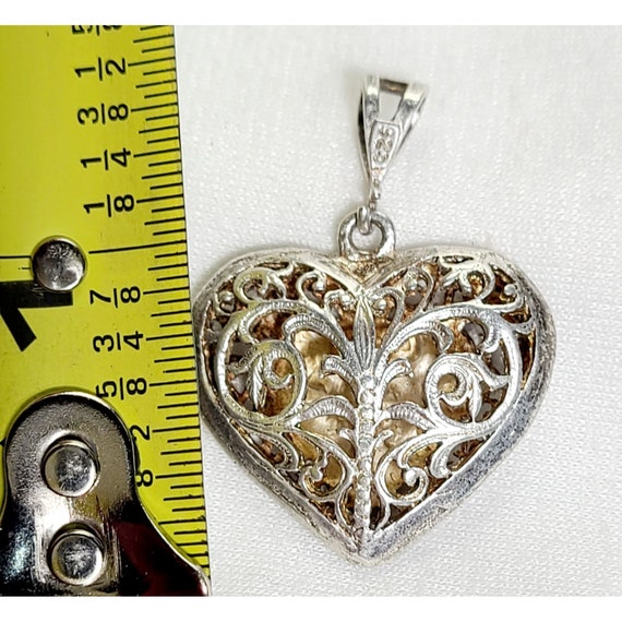 Large 925 Silver puffy 2 birds heart pendant - image 6