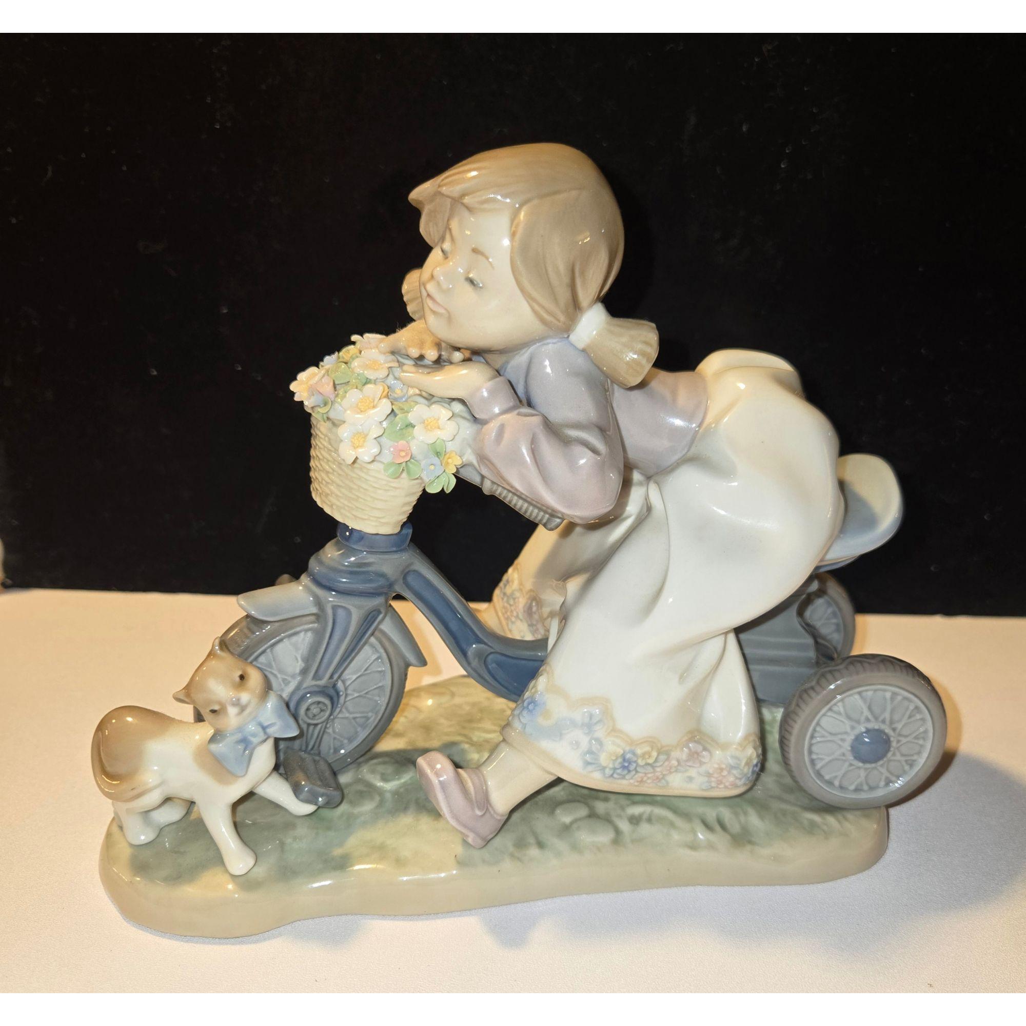 Lladro Porcelain, in No Hurry, Girl With Tricycle Figurine 7