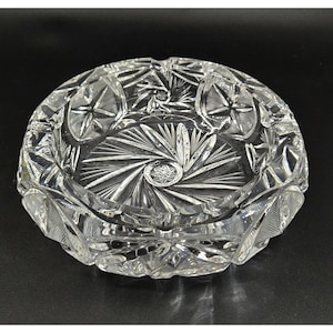 Vintage Cut Crystal Ashtray With Pinwheels, Starburst & Floral Patterns