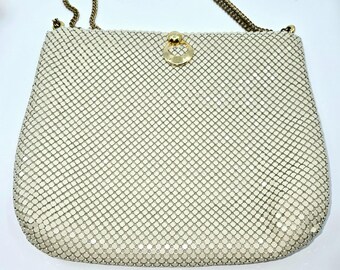 Vintage Whiting and Davis Mesh Purse, Ivory With Adjustable