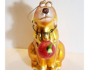 Adorable yellow lab blown glass ornament 4"