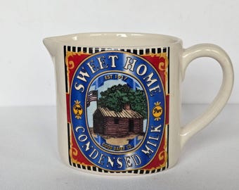 RoschCo. ヴィンテージ ストーンウェア クリーマー、古いコンデンスミルクのレプリカラベル付き