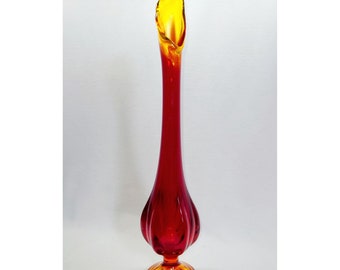Viking glass Amberina swung vase UV REACTIVE