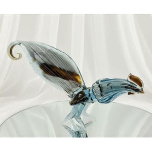 Hand Blown Art Glass Roosted Figurine With Amber & Brown Accents 14"