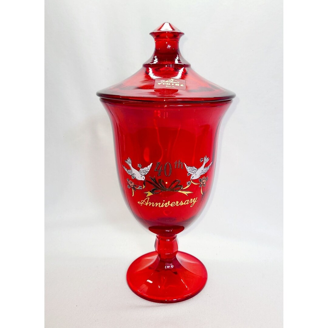 Viking Glass Red Candy Dish Excellent Condition - Etsy
