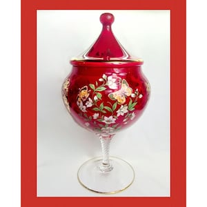 14.5&quot; Large Empoli Italian glass red apothecary jar