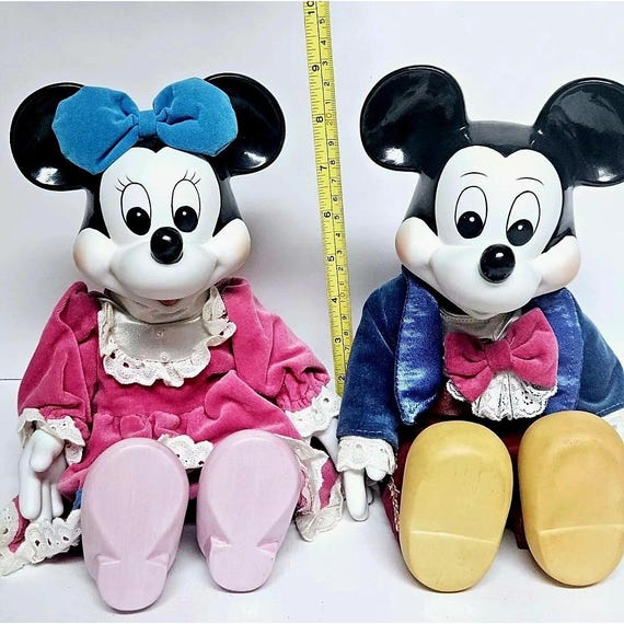 Large Disney Mickey & Minnie Mouse Musical Porcelain Wind up Dolls